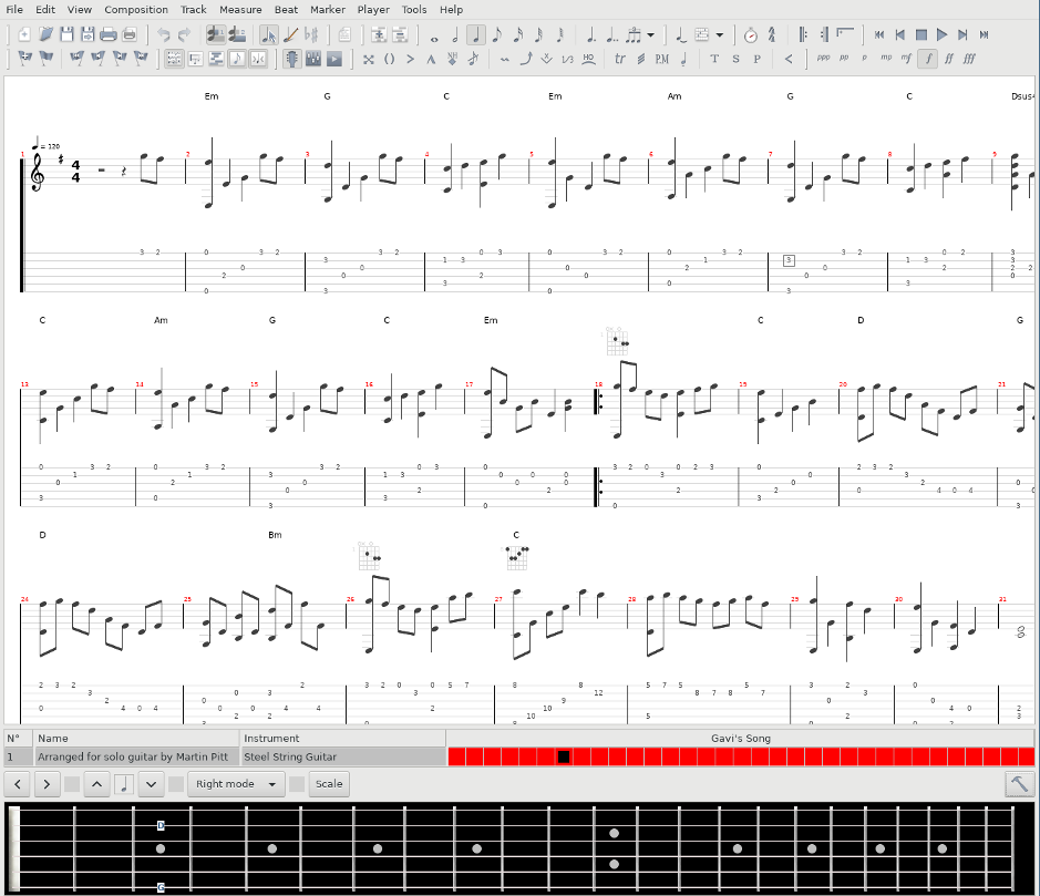 using tux guitar to tab sheet music